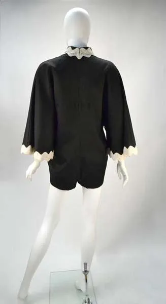 1960s Olga Paris Black Kimono Sleeved Hot Pants Jumpsuit/Romper