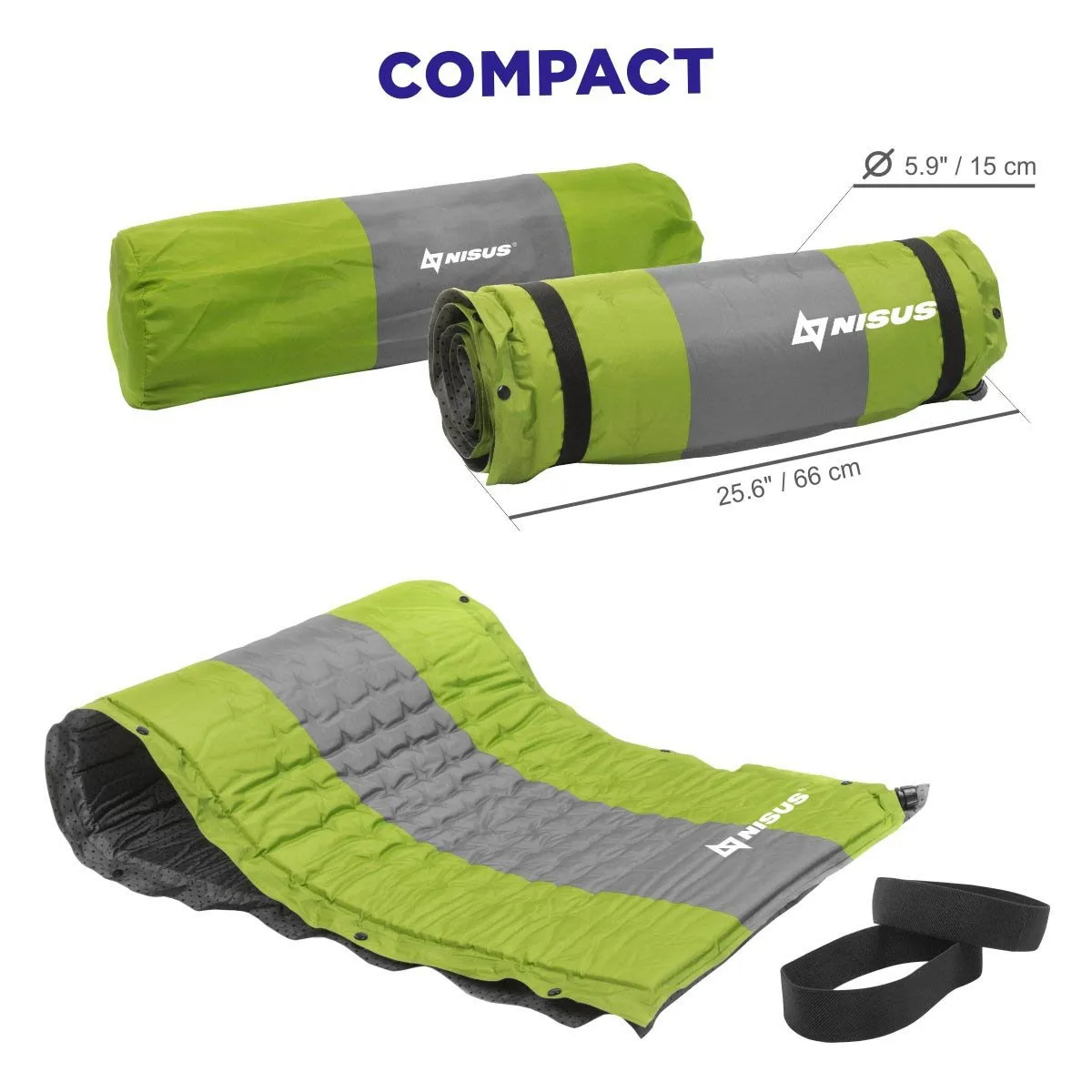 2-inch Self Inflating Camping Sleeping Pad, Green and Gray