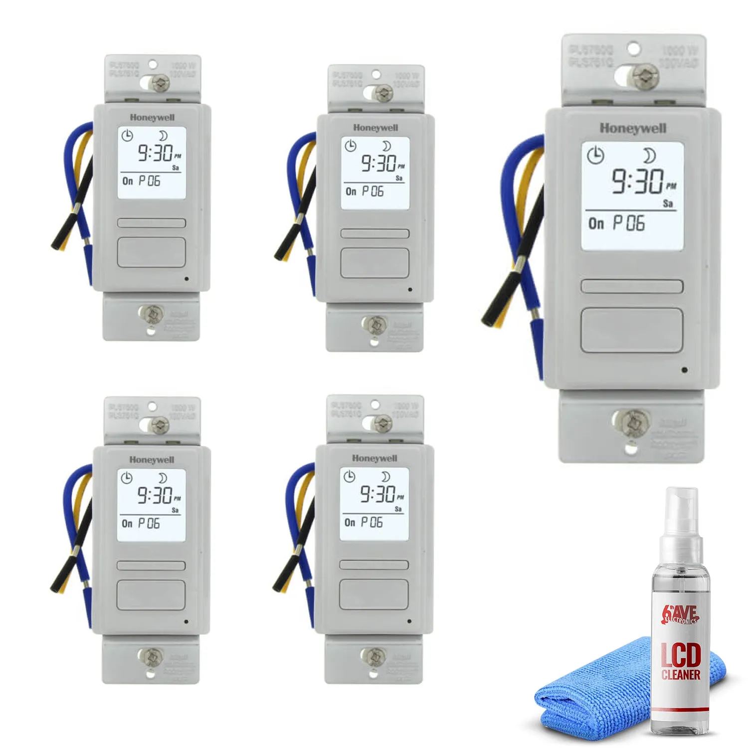 5-Pack Honeywell Timer Switch with Sunrise Sunset Single or 3 Way   LCD Cleaner