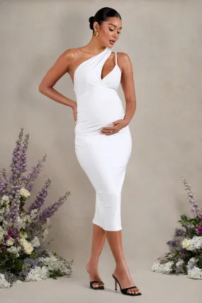 Abigail | White Sleeveless Asymmetric Maternity Midi Dress