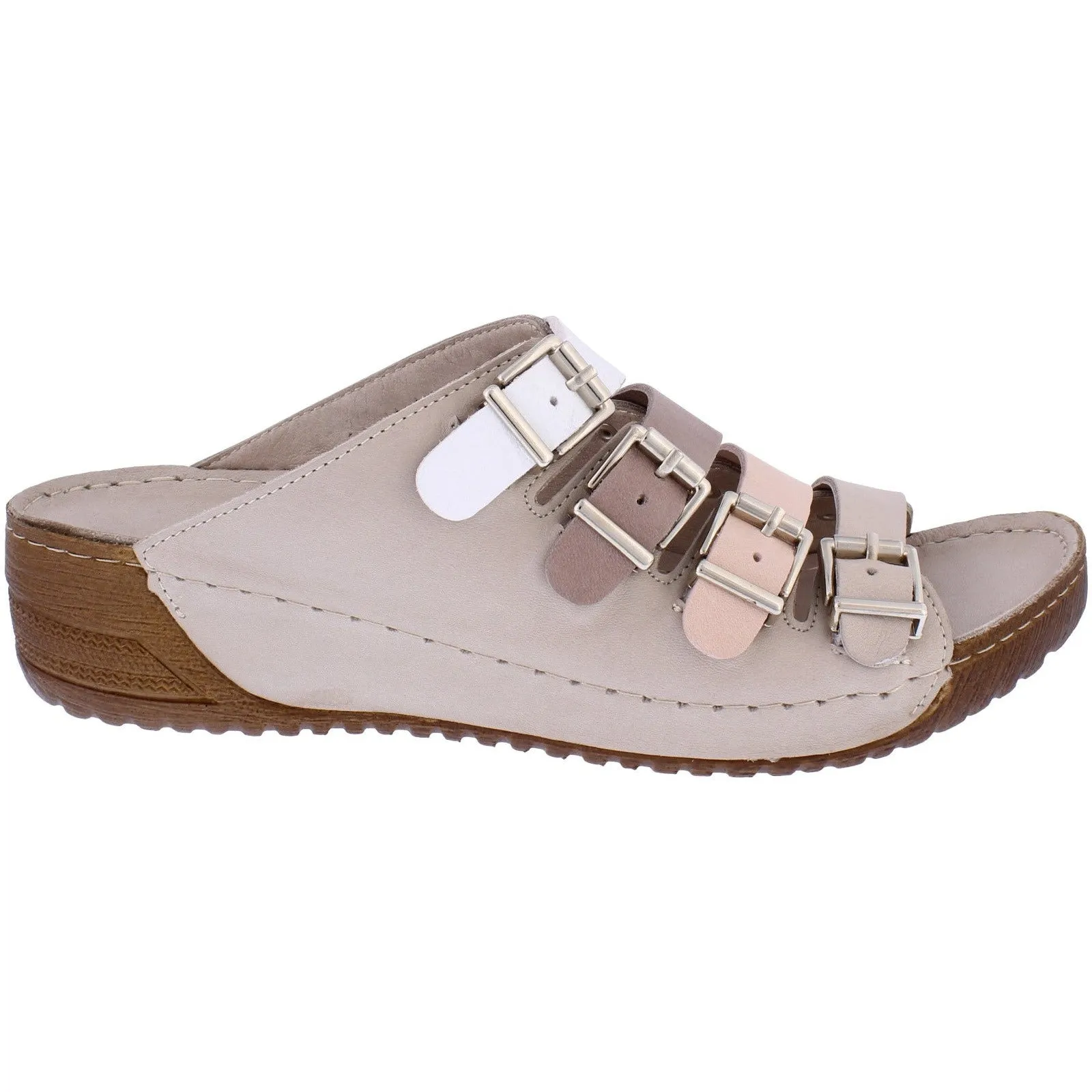 Adesso A7183 Zuri Ladies Natural Mix Leather Buckle Sandals