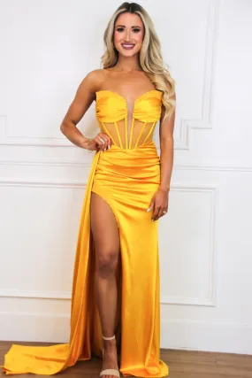 Alexia Embellished Bustier Formal Dress: Marigold Yellow