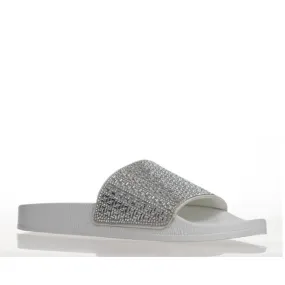 Alfie & Evie Billie White SIiver Diamante Slide - Slight Arch Support