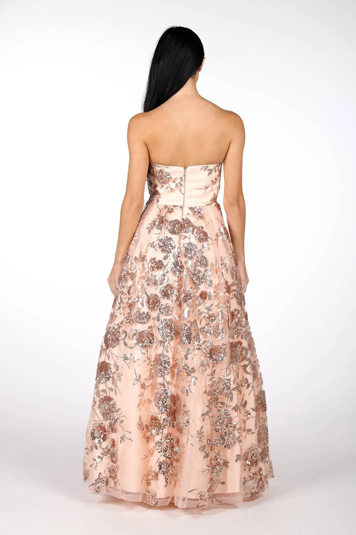 AMAYA Strapless Sequin Ball Gown - Rose Gold