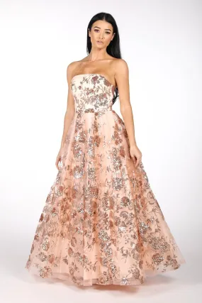 AMAYA Strapless Sequin Ball Gown - Rose Gold