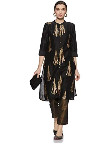 Amazon Brand - Myx Women's Polyester Printed Regular Kurti (AW17MGFST03A_Black_S)