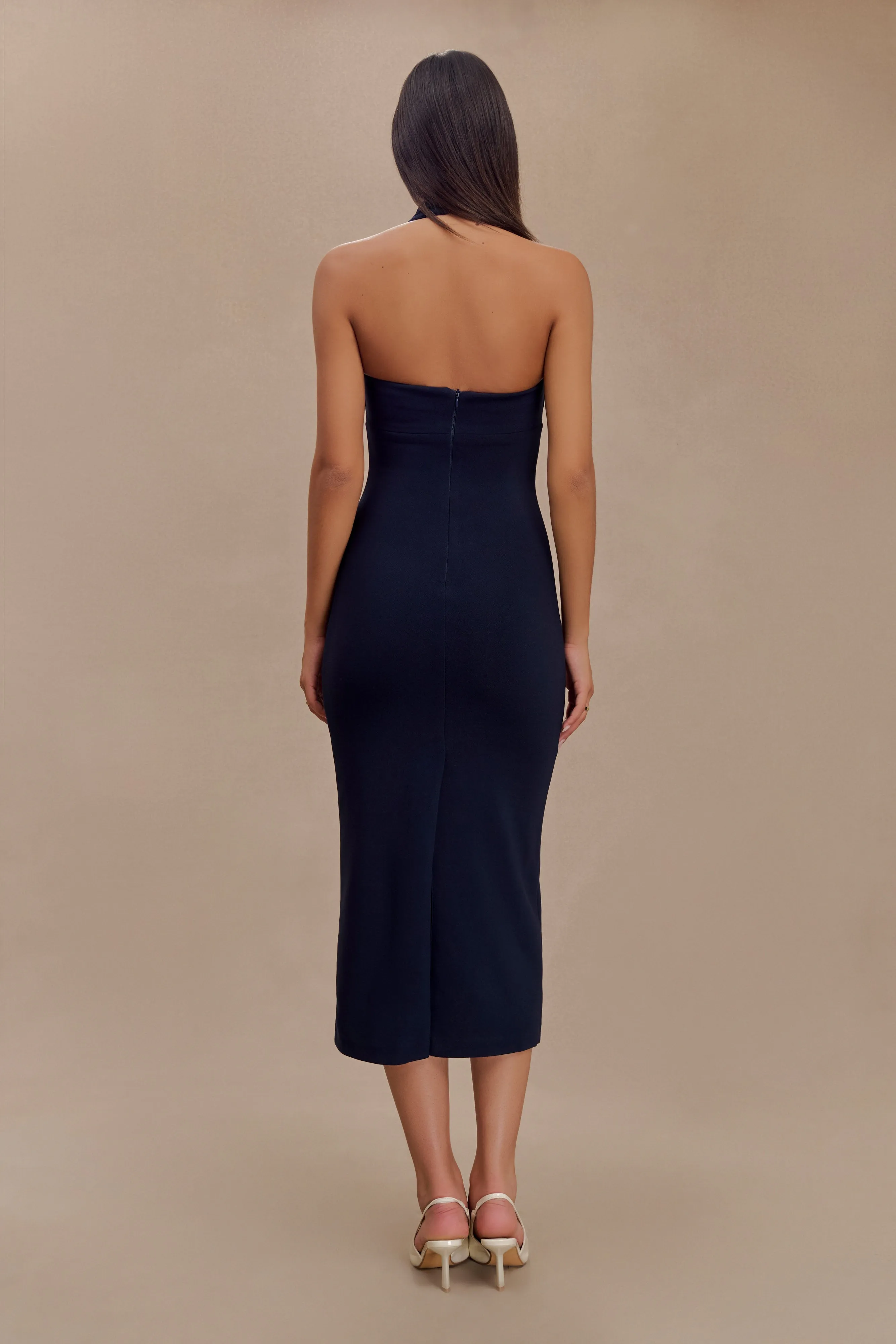 Amelita Suiting Halter Midi Dress - Navy