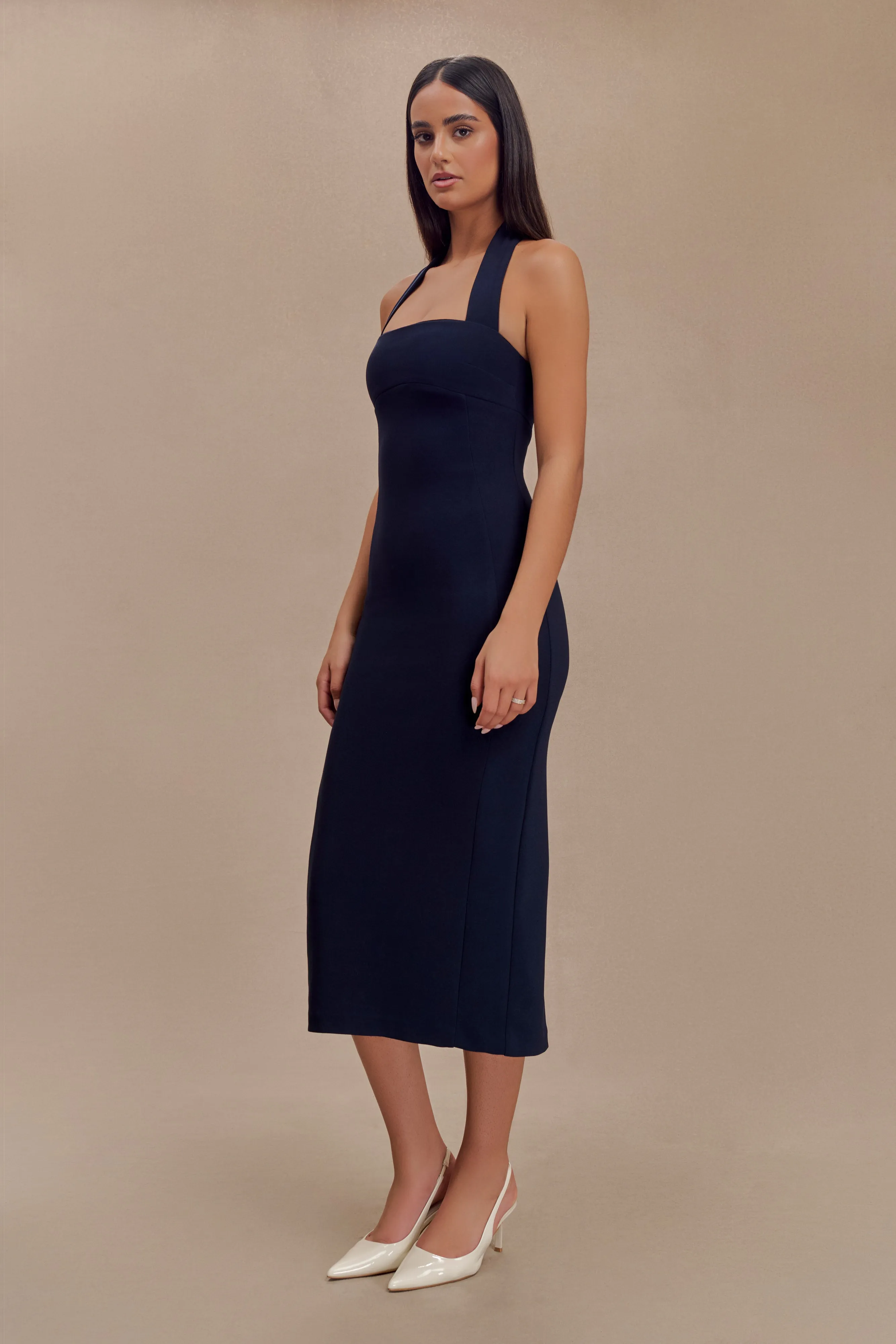 Amelita Suiting Halter Midi Dress - Navy