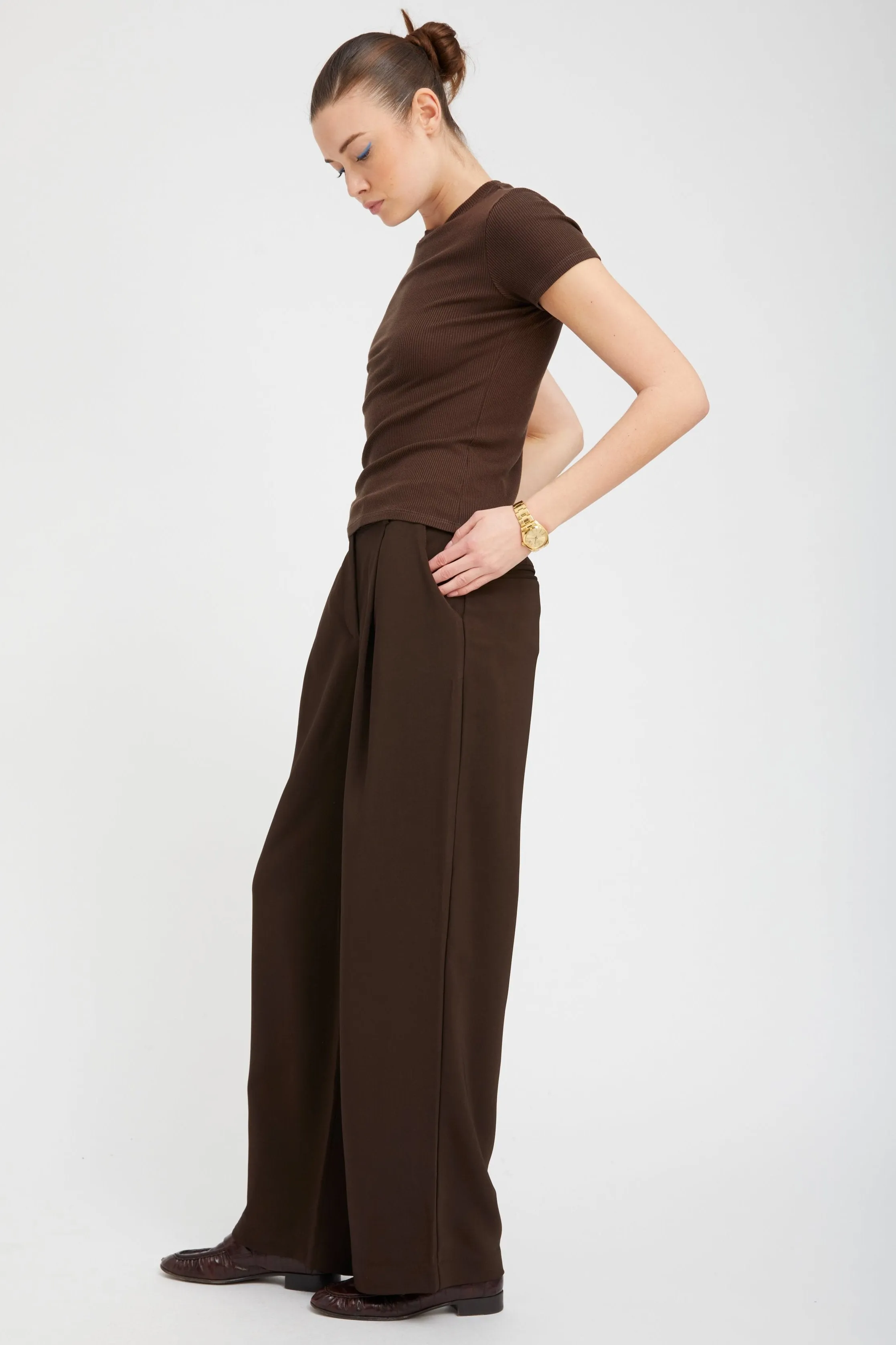 Americano Crepe Straight Leg Pleated Trousers