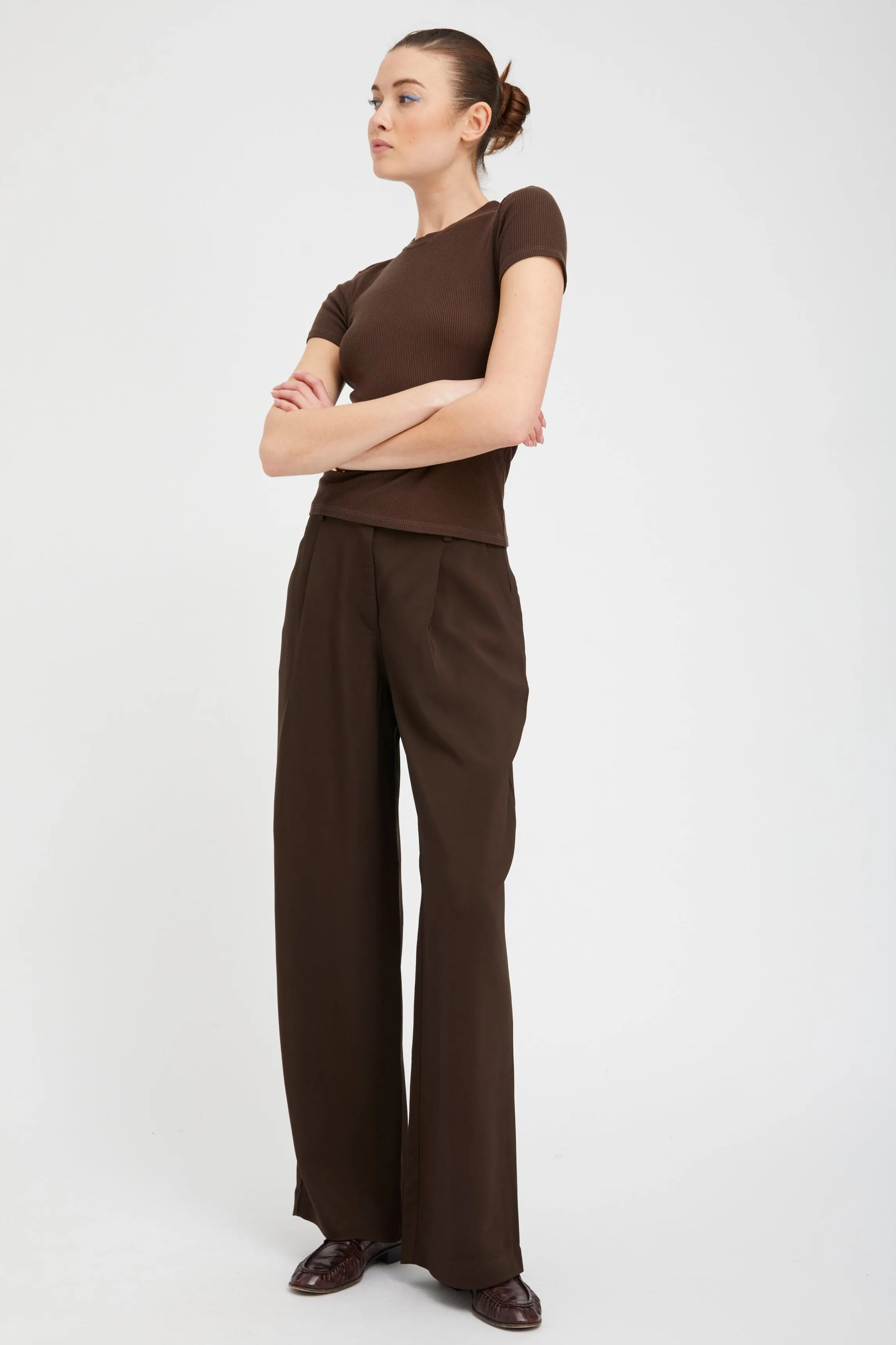 Americano Crepe Straight Leg Pleated Trousers