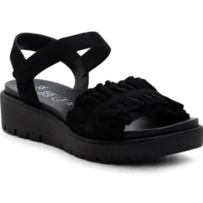 Ara Women's Benton Ruffle Platform Sandal Black Kid Suede