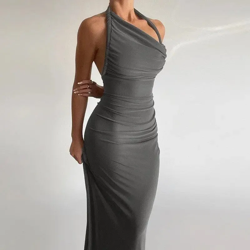 Asymmetric Halterneck Maxi Dress