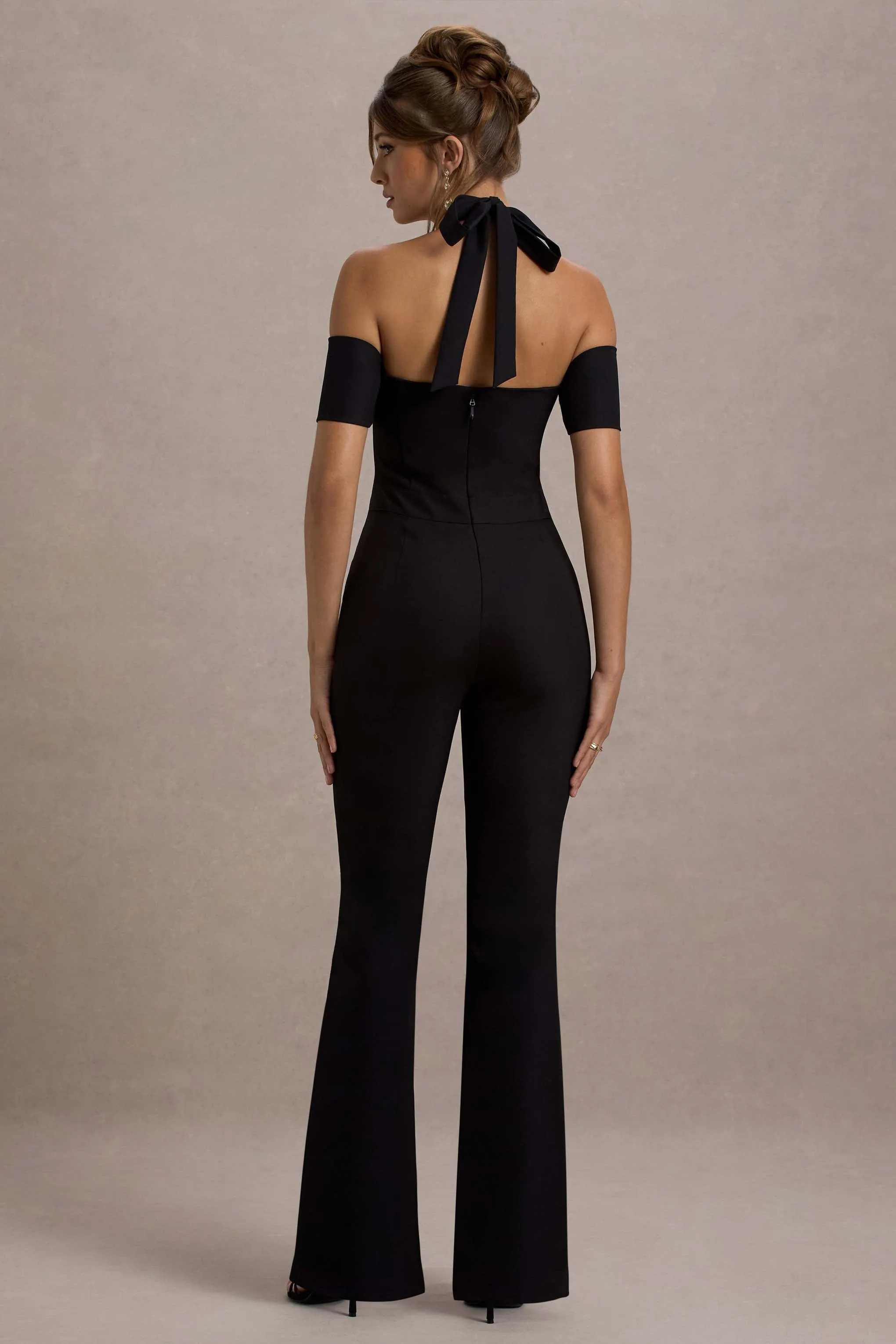 Aurea | Black Halter-Neck Flared-Leg Jumpsuit