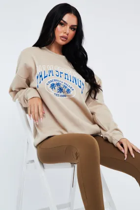 Beige Oversized Palm Springs Sweatshirt - Libbi