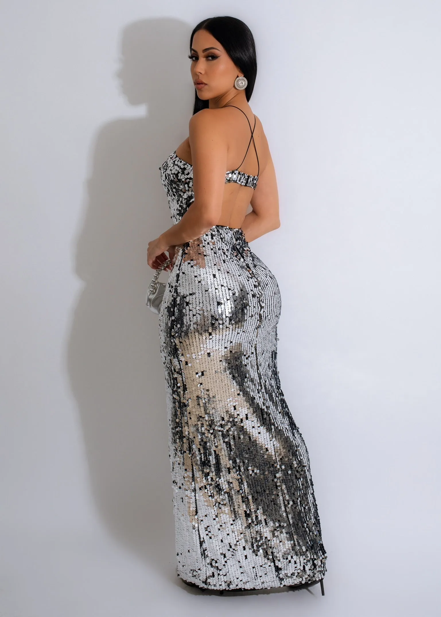 Being Eternal Sequin Maxi Dress Silver