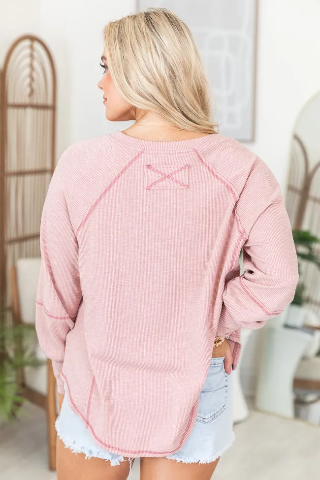 Believe In You Mauve Split V Neck Long Sleeve Top