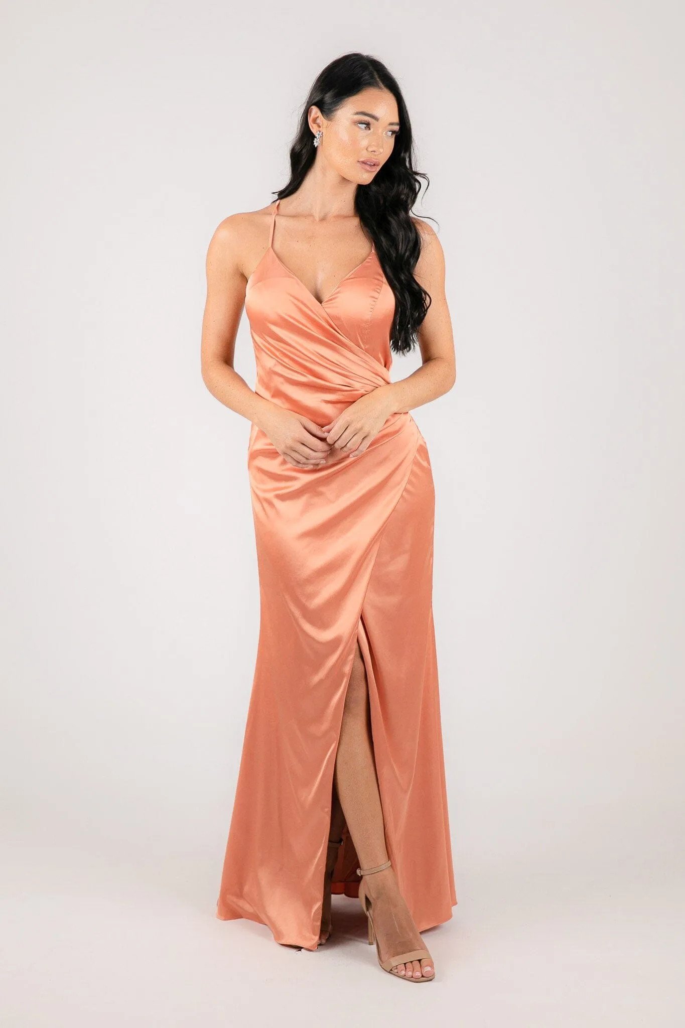 BELINDA Satin Maxi Dress - Peach