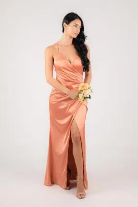 BELINDA Satin Maxi Dress - Peach