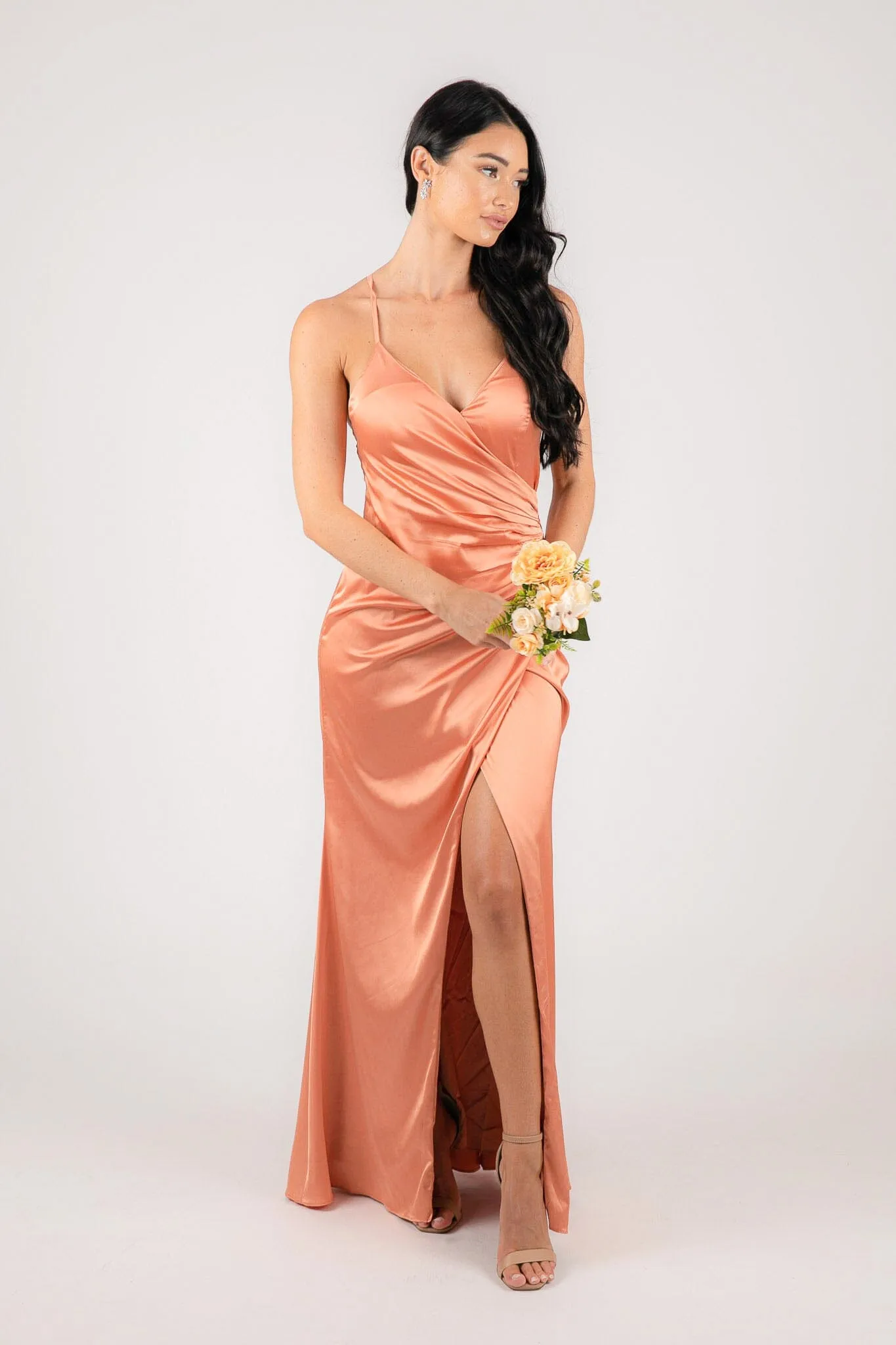 BELINDA Satin Maxi Dress - Peach