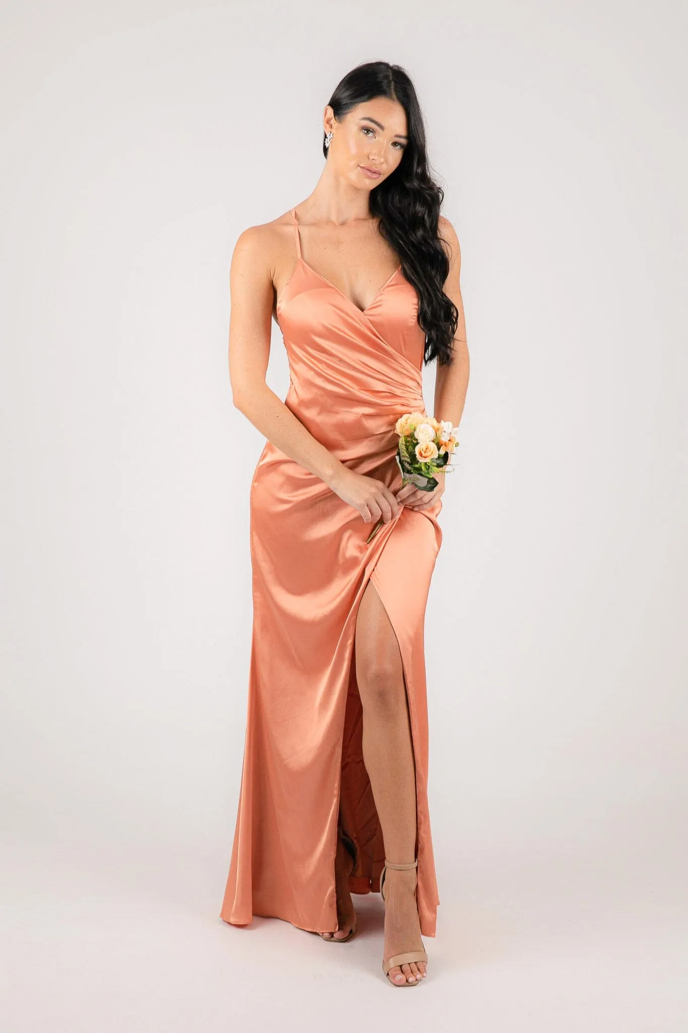 BELINDA Satin Maxi Dress - Peach