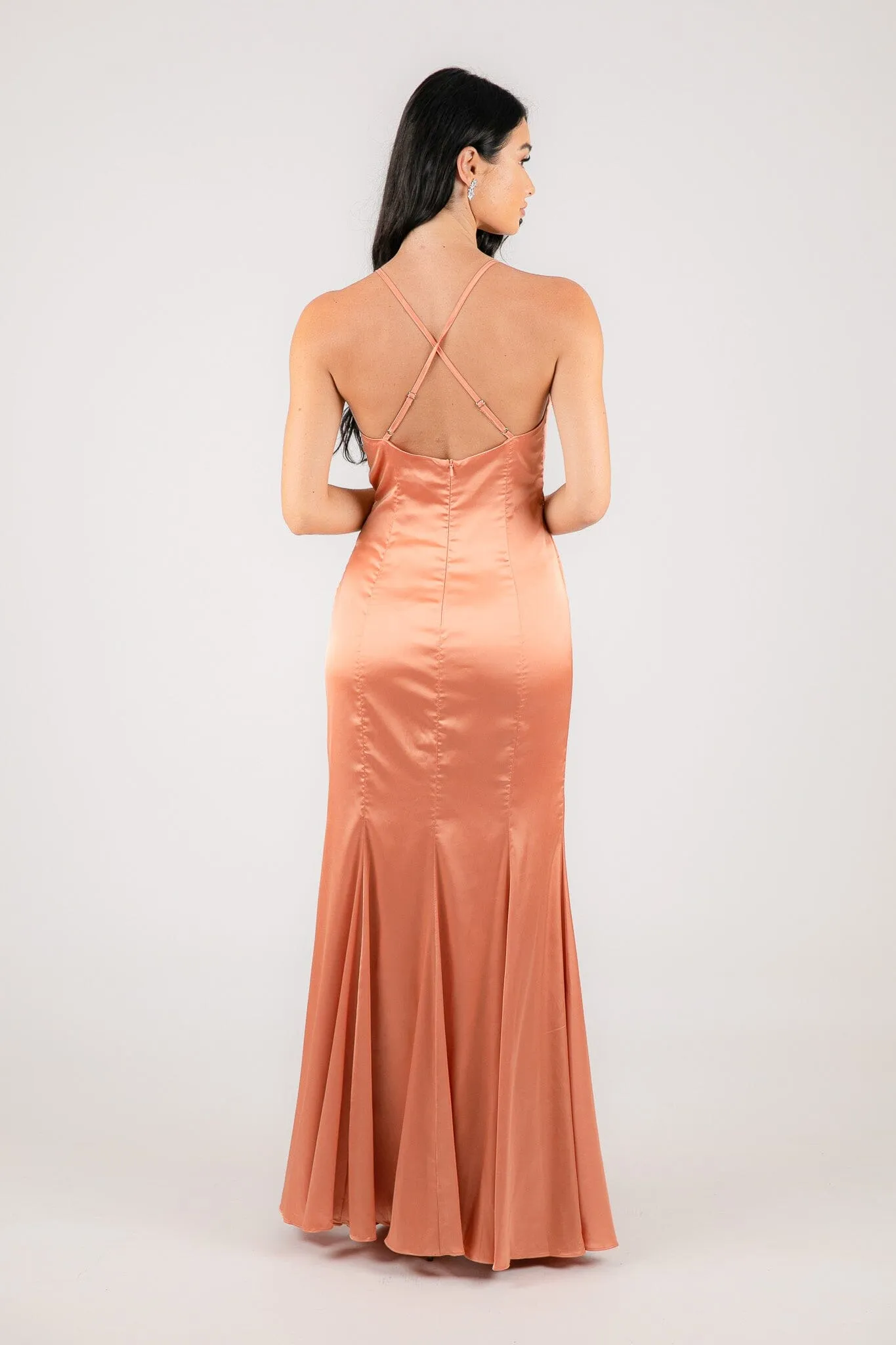 BELINDA Satin Maxi Dress - Peach