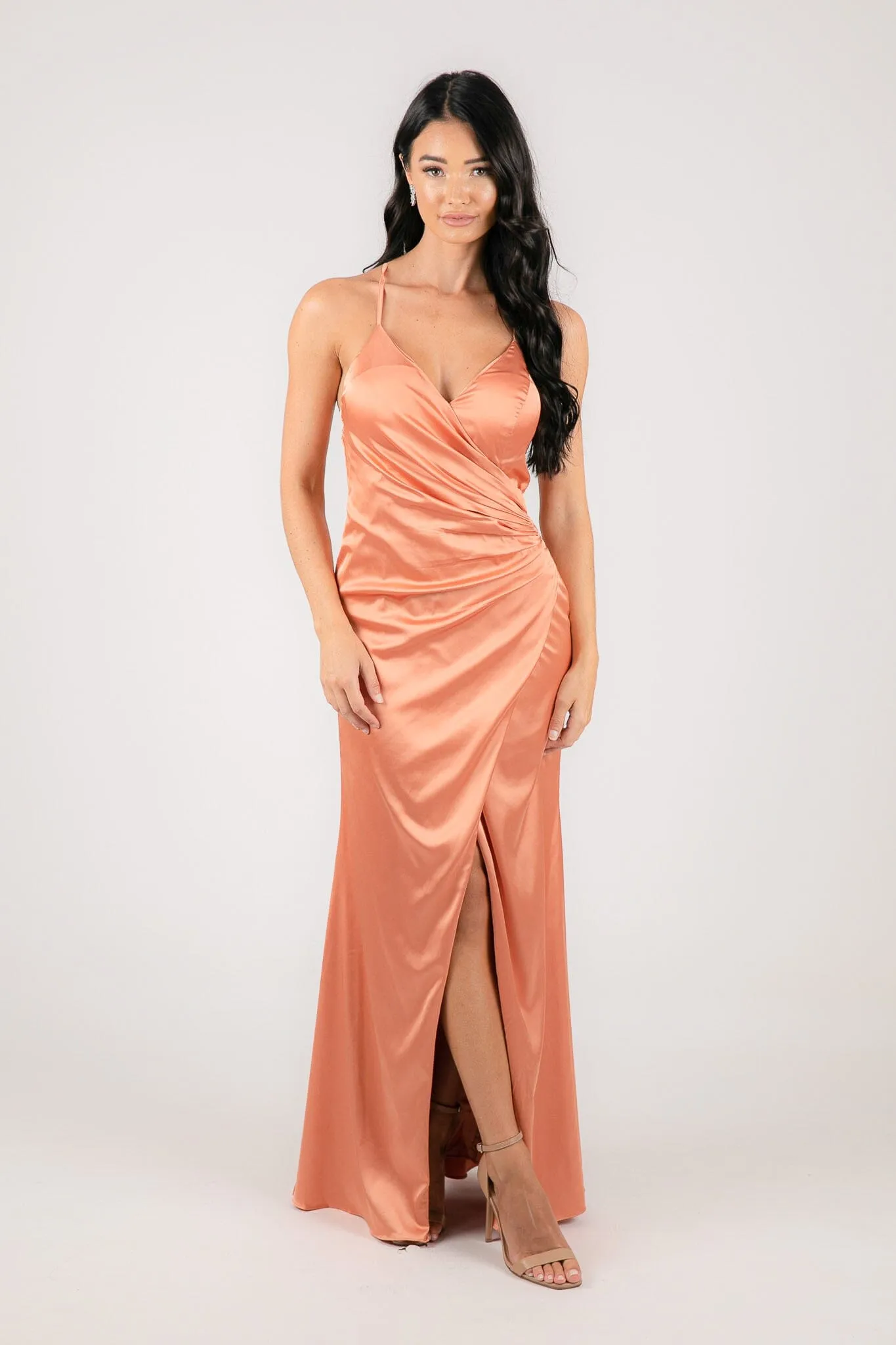 BELINDA Satin Maxi Dress - Peach