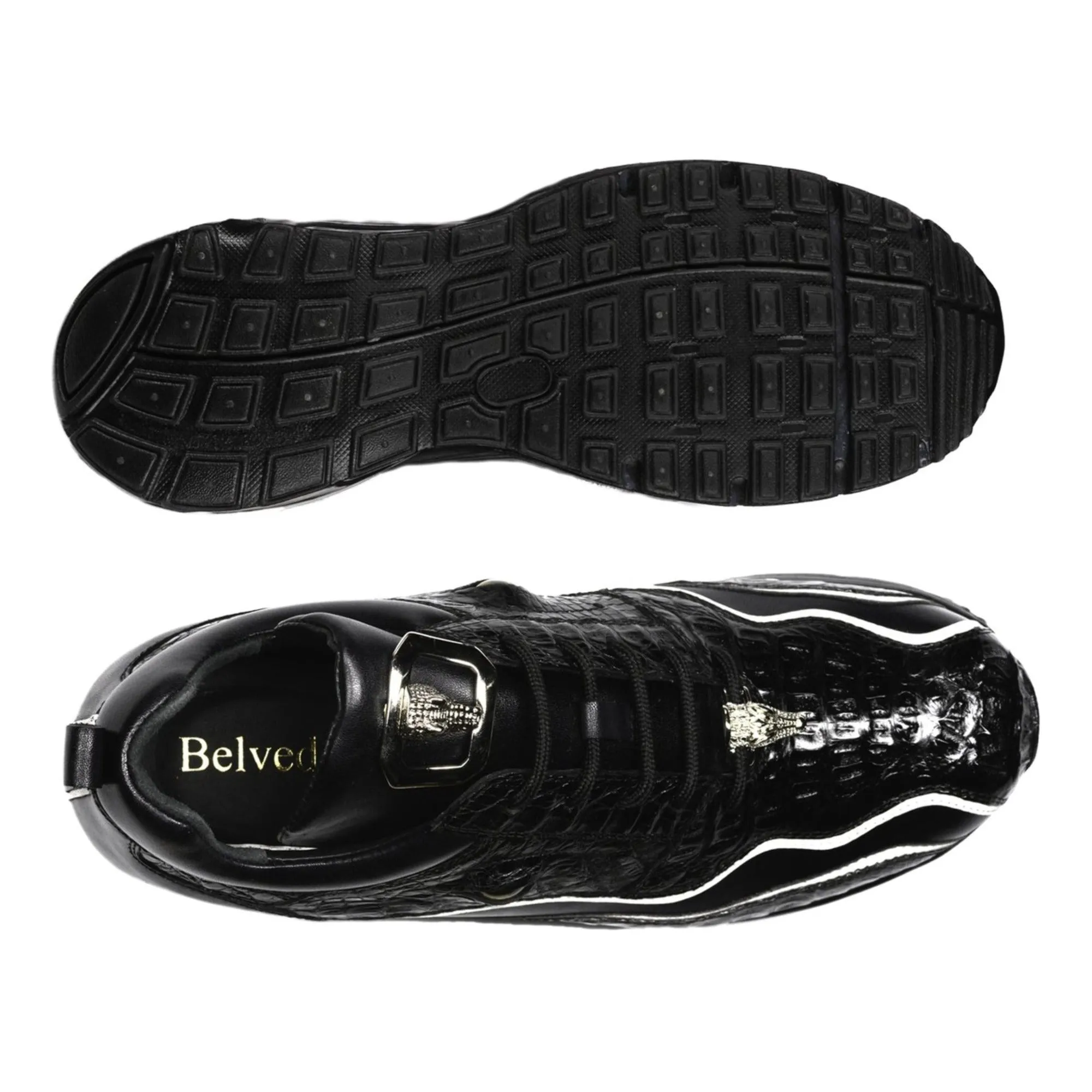 Belvedere Rexy in Black Exotic Caiman Crocodile / Calf-Skin Leather Eyes Casual Sneakers