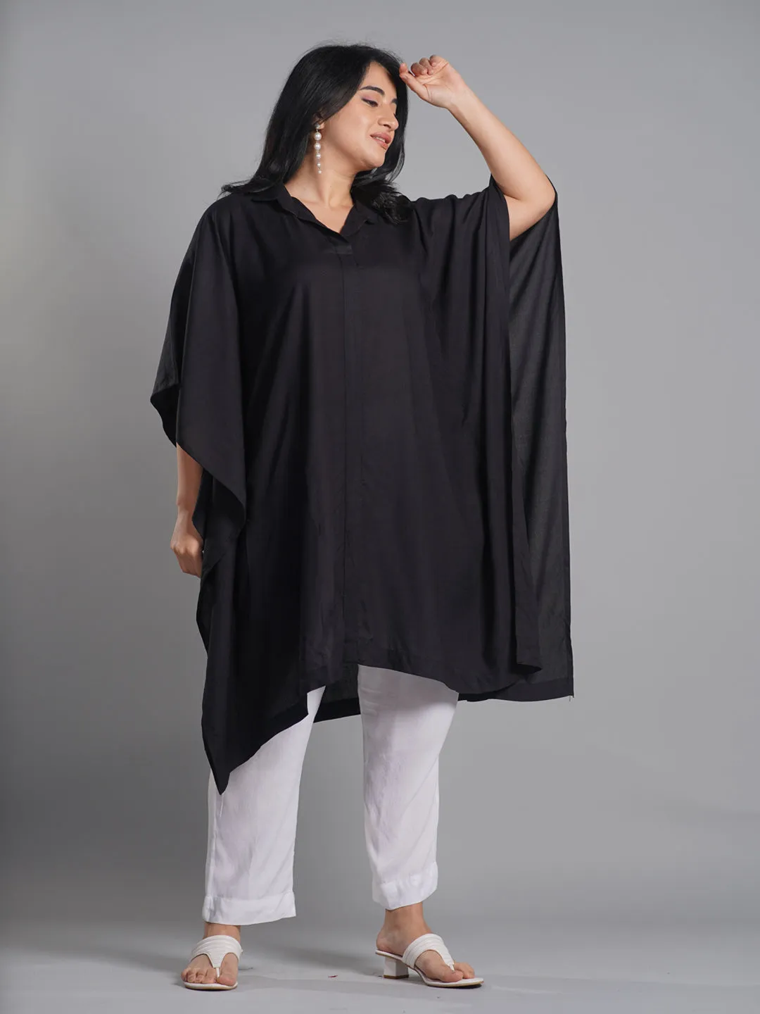 Black Rayon Shirt-Kaftan - Phases