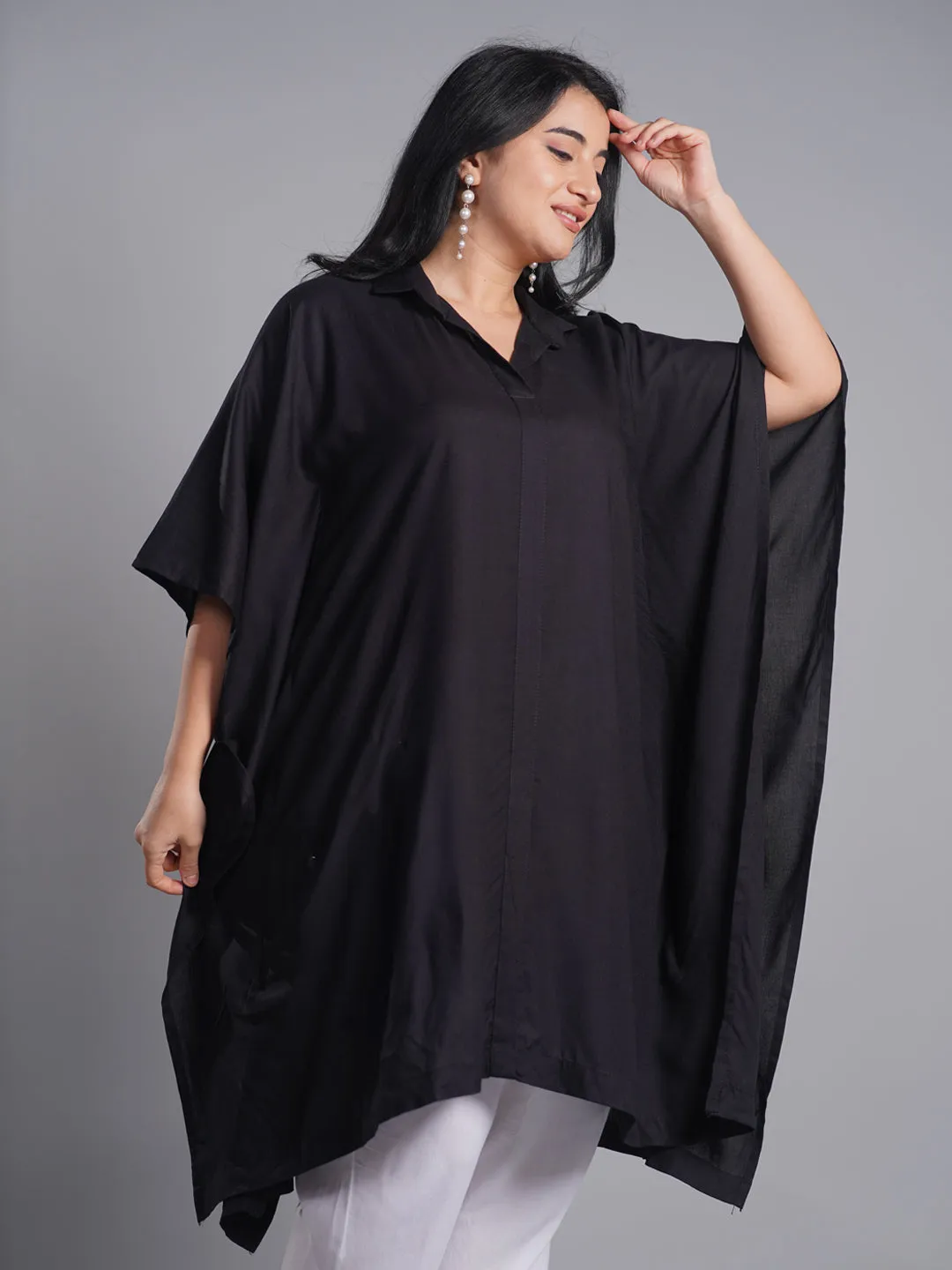 Black Rayon Shirt-Kaftan - Phases