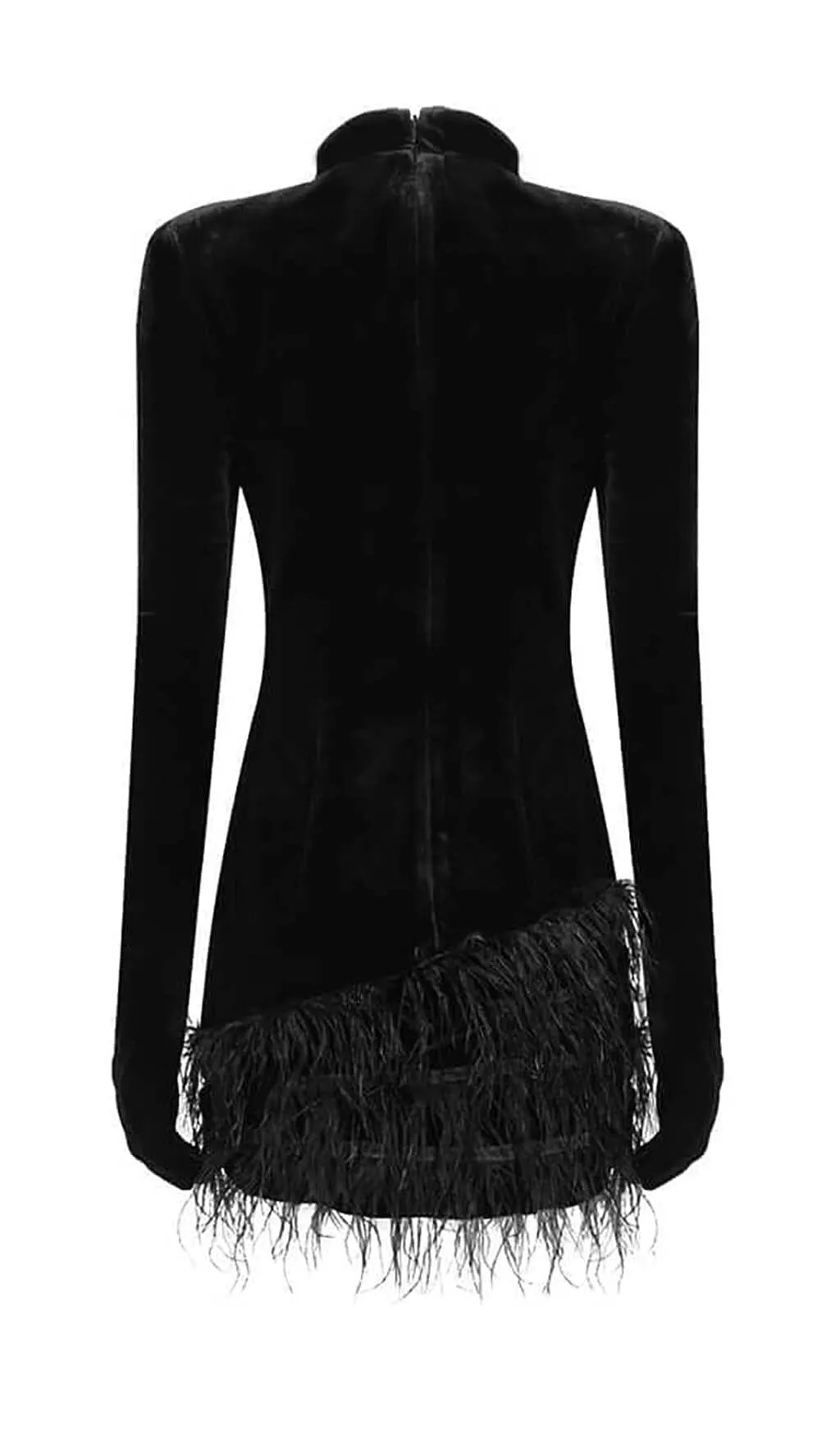 BLACK VELVET FEATHER GLOVES MINI DRESS