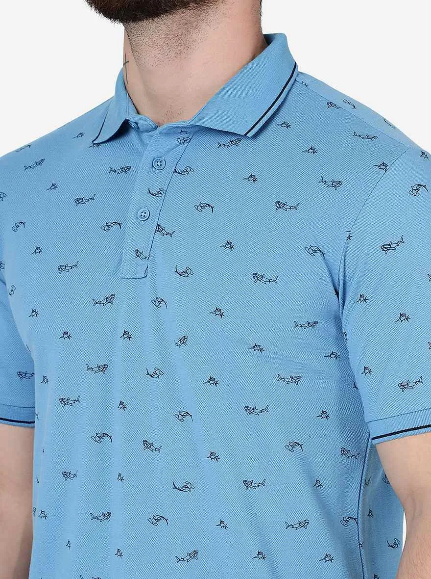 Bonnie Blue Printed Slim Fit Polo T-Shirt | JadeBlue