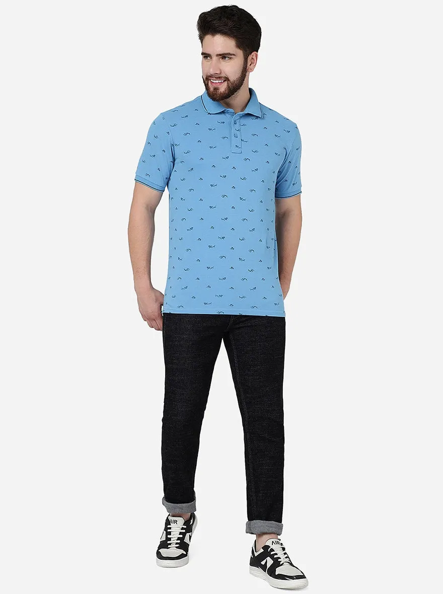 Bonnie Blue Printed Slim Fit Polo T-Shirt | JadeBlue