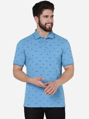 Bonnie Blue Printed Slim Fit Polo T-Shirt | JadeBlue