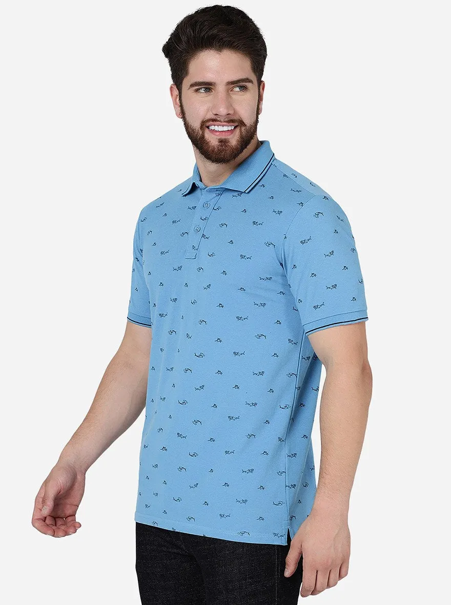 Bonnie Blue Printed Slim Fit Polo T-Shirt | JadeBlue