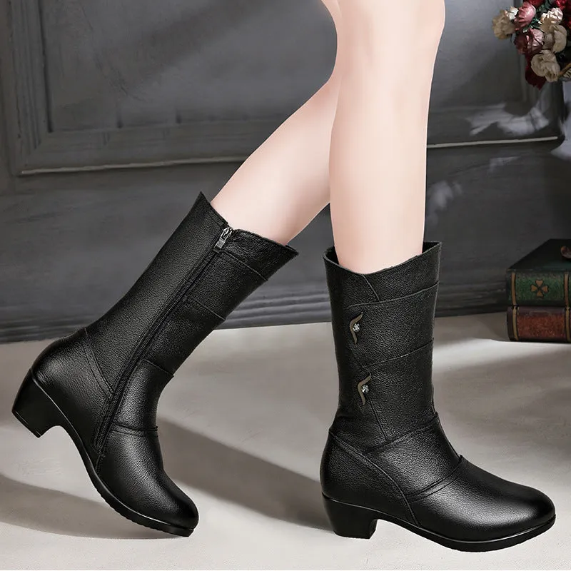 Boots tall thin and thin plus fleece thick heel rider boots