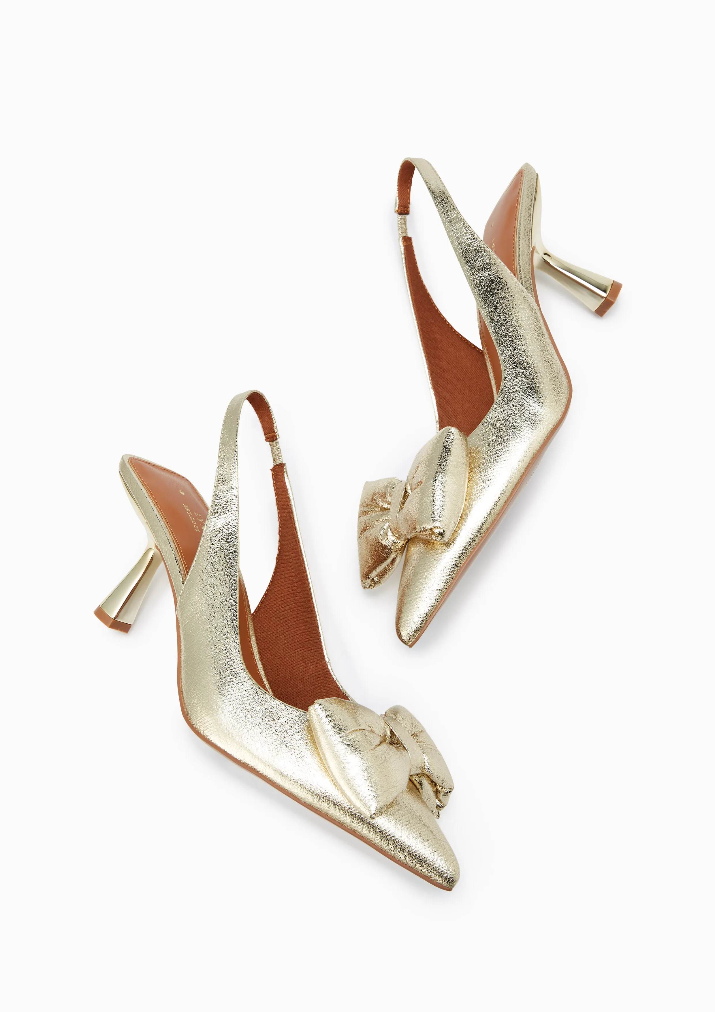 Bow Berry Slingback Heels - Gold