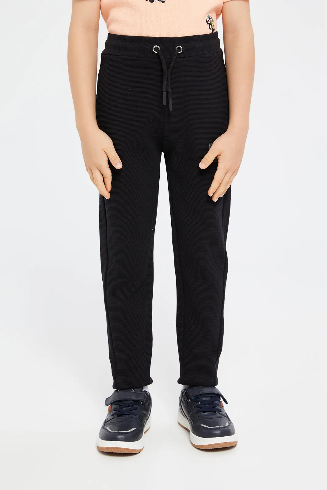 Boys Black Ottoman Active Pants