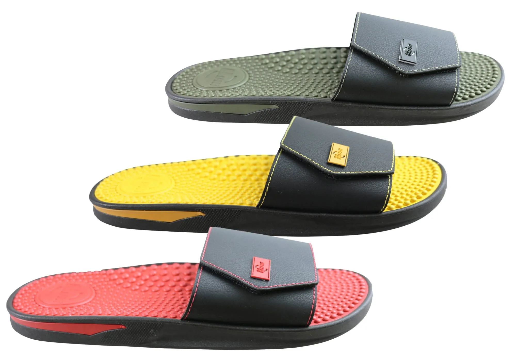 BR Sport Utah Mens Brazilian Comfort Slides Sandals With Massage Balls