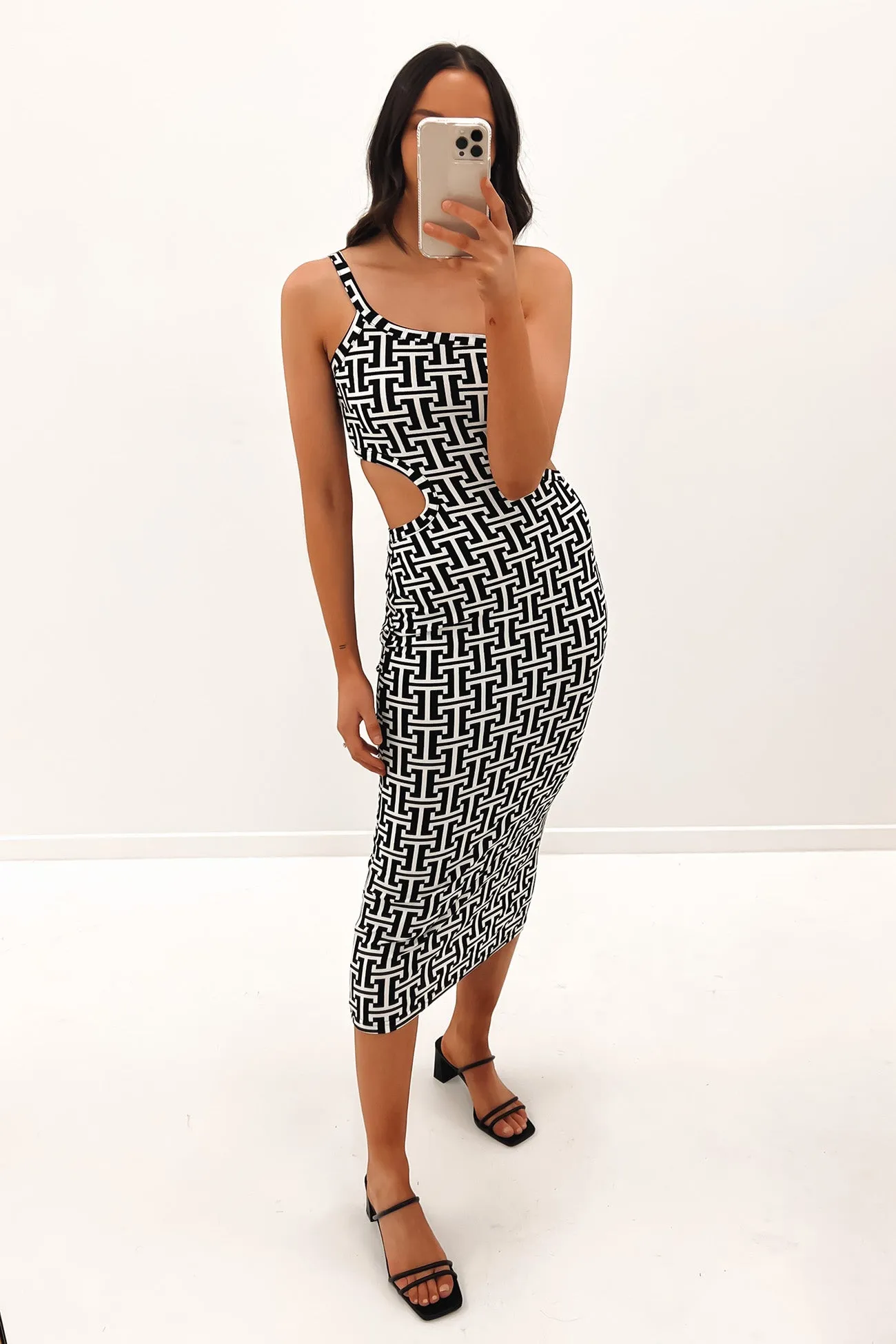 Brit Midi Dress Black White