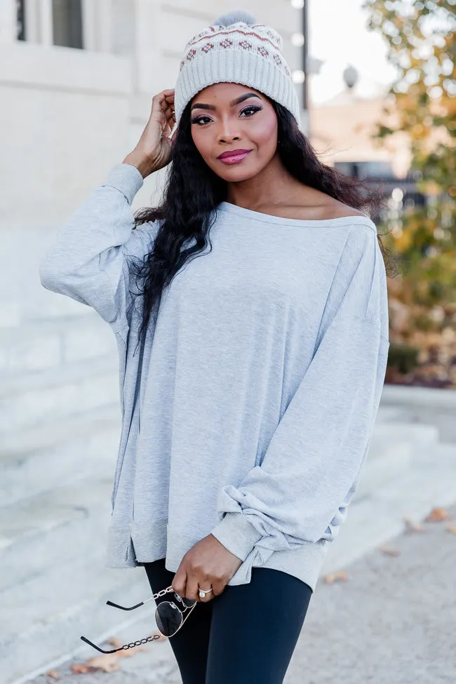 By The Fireplace Heather Grey Oversized Knit Top