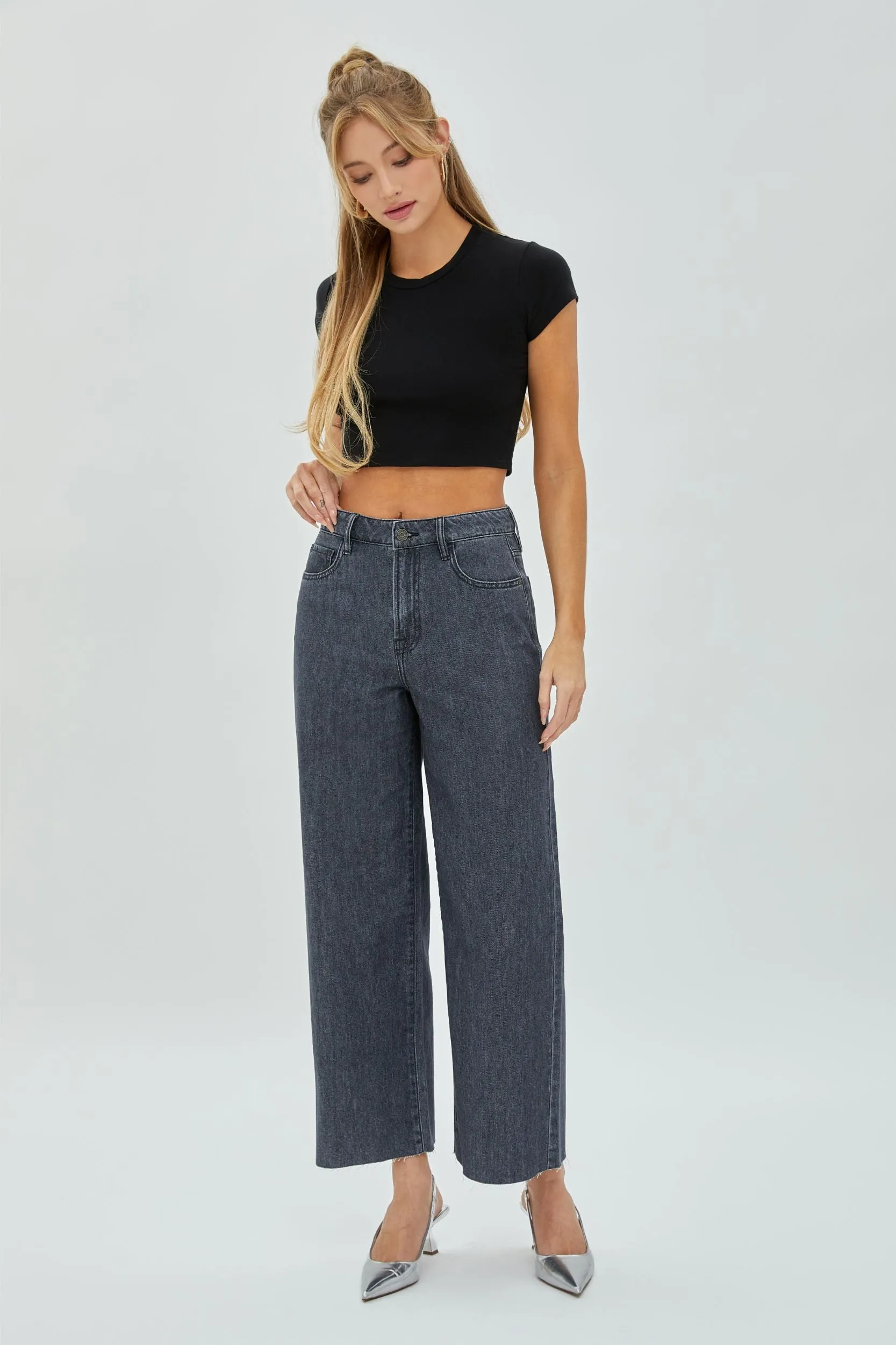 Charcoal Wide Leg Denim Pant