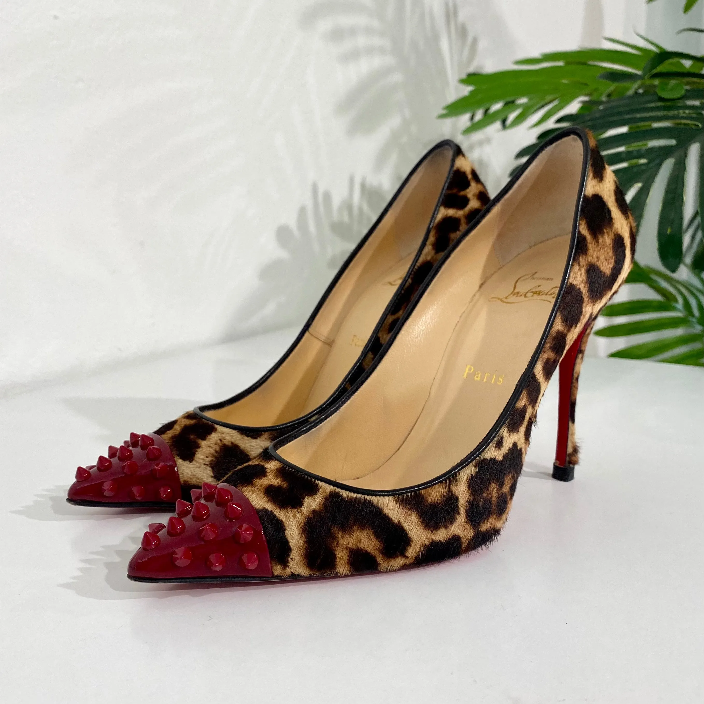 Christian Louboutin Red Spike Leopard Pumps