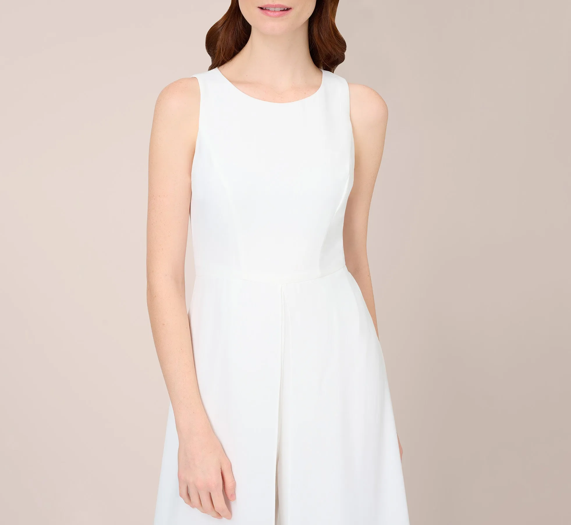 Colorblock Jumpsuit With Skirt Overlay In Ivory