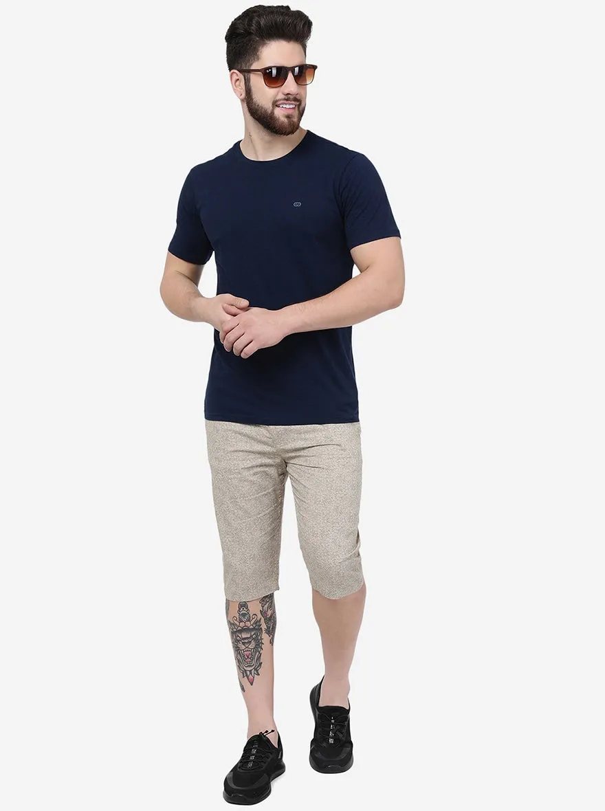 Cream Printed Slim Fit Capri | JadeBlue