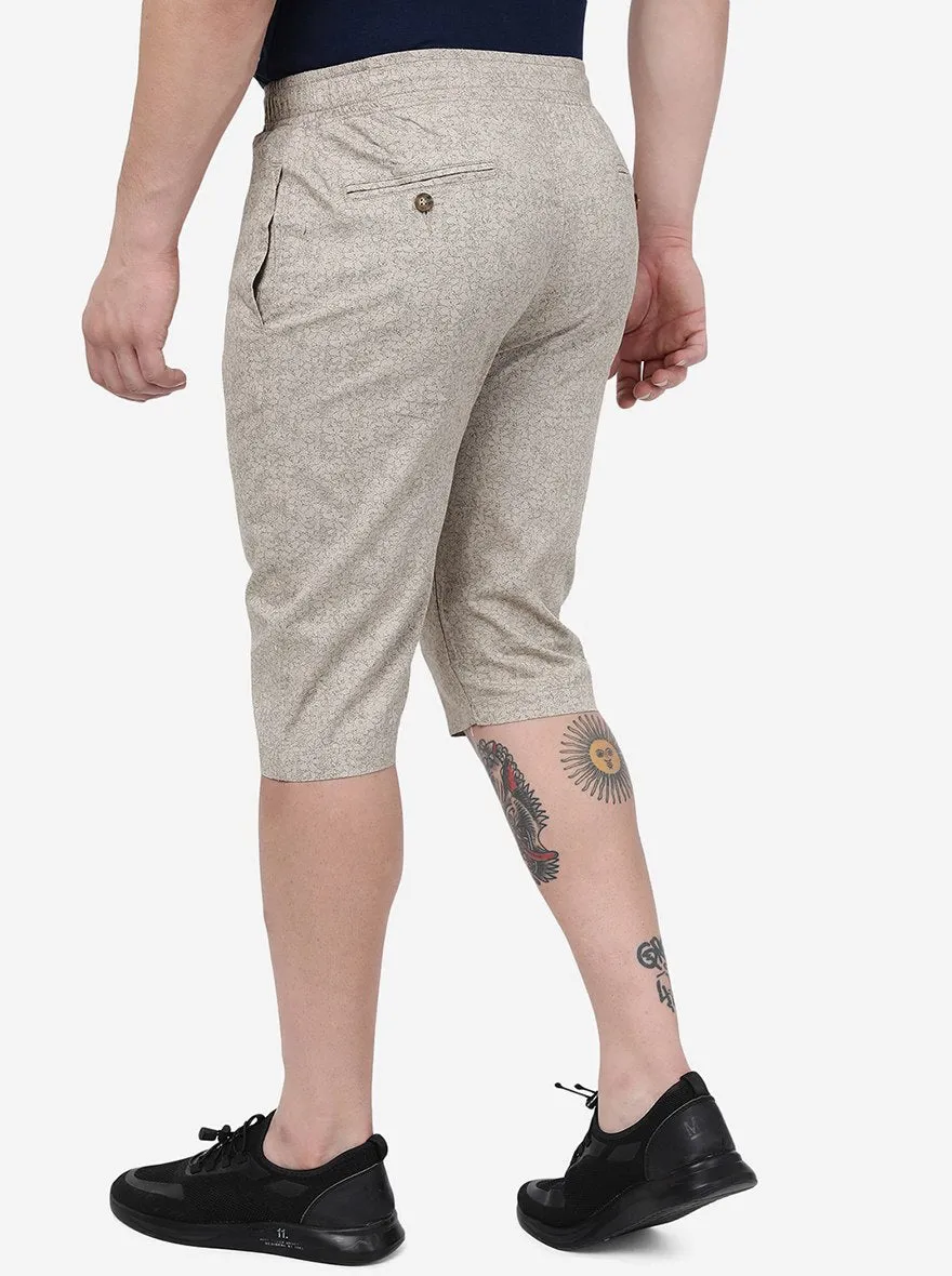 Cream Printed Slim Fit Capri | JadeBlue