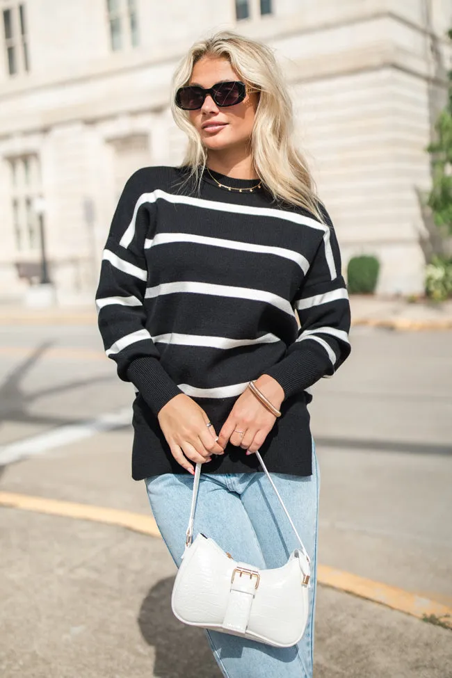 Crushing On You Black And Ivory Striped Crew Neck Sweater FINAL SALE