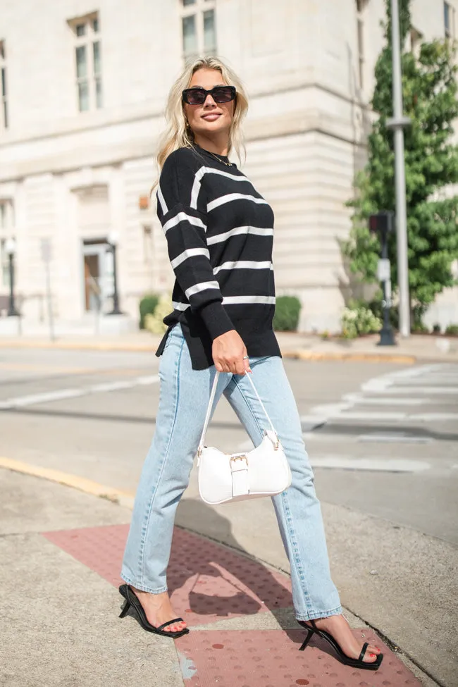 Crushing On You Black And Ivory Striped Crew Neck Sweater FINAL SALE