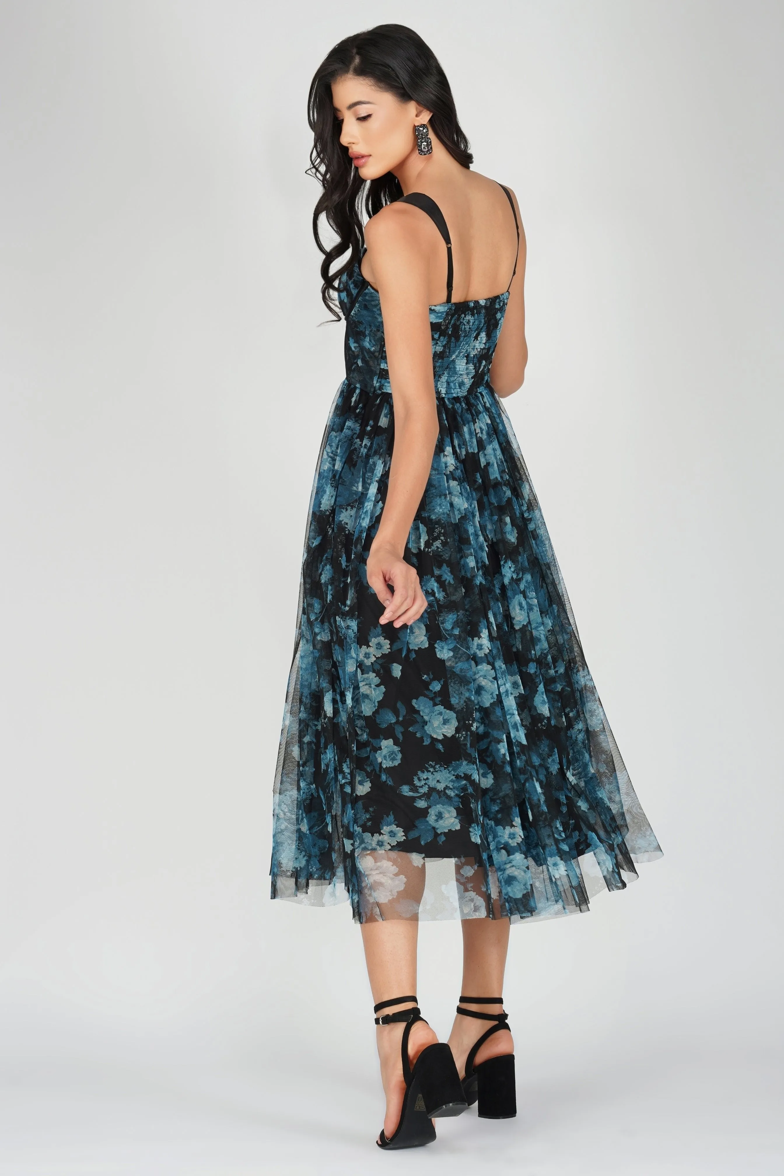 Dane Blue Floral Corset Midi Dress