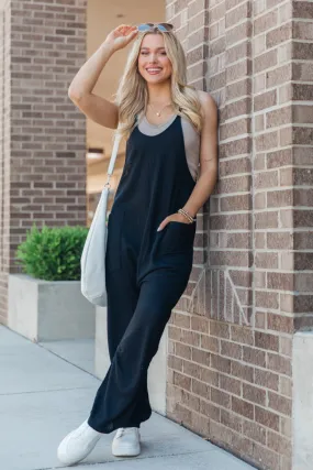 Day In The Life Black Waffle Knit Jumpsuit DOORBUSTER