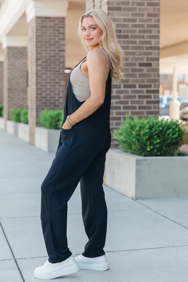 Day In The Life Black Waffle Knit Jumpsuit DOORBUSTER